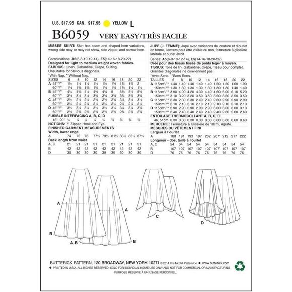Butterick Sewing Pattern 6059 Skirt Misses Size 14-22 - Picture 2 of 6